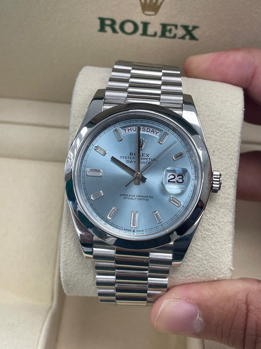 Rolex Day Date 36mm Dial Day-Date - Ice Blue Diamond Baguette